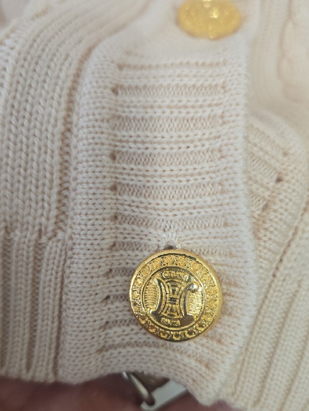 Celine Cream Cable-Knit Cardigan with Gold Buttons - Picture 4 of 13